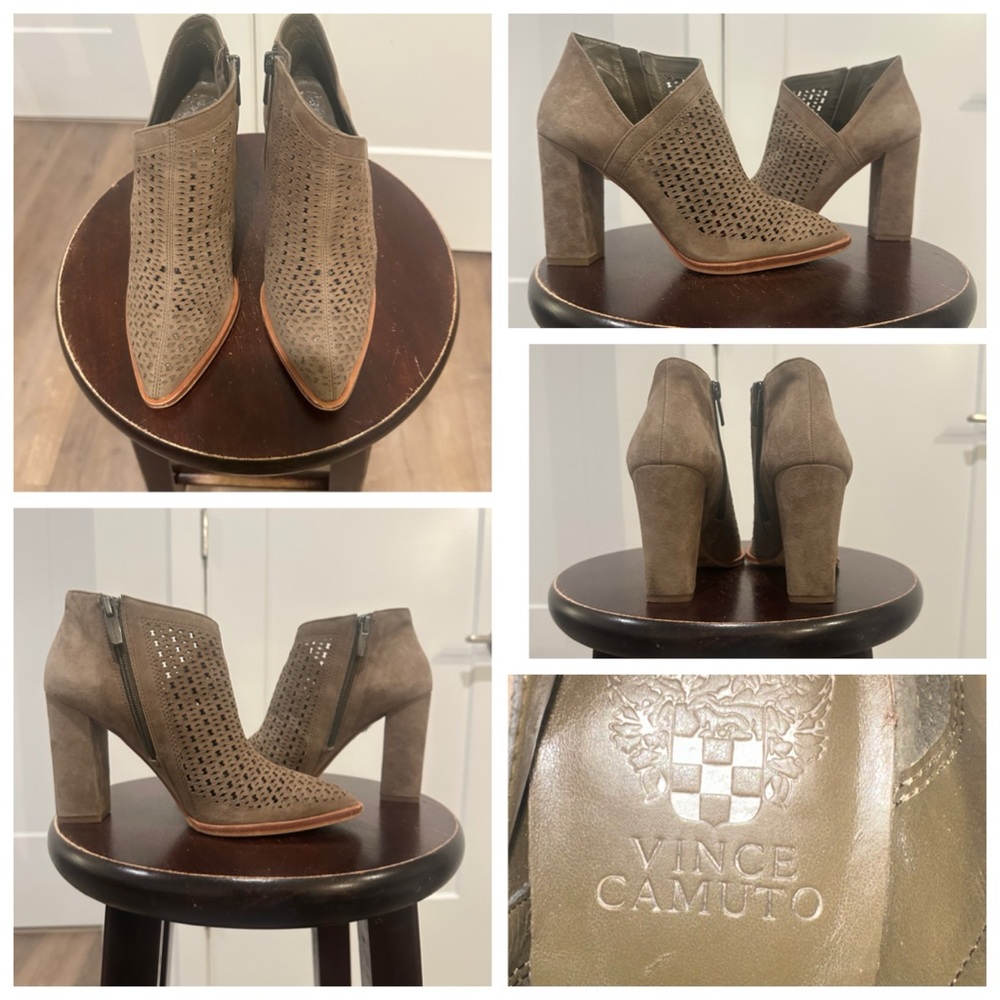 Vince Camuto Taupe Perforated Heeled Boots